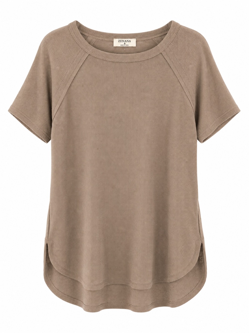 Zenana Outfitters Plus Taupe Short Sleeve Waffle Top